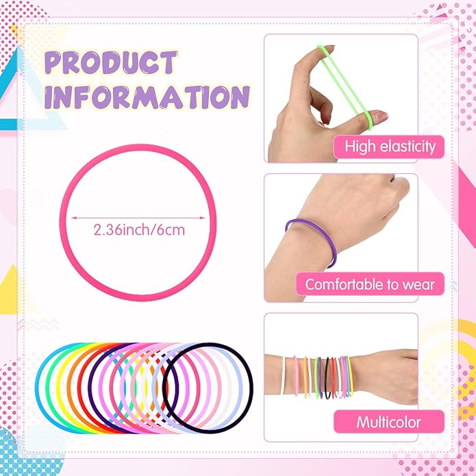 Nuenen 1000 Pcs Silicone Jelly Bracelets 80's Gummy Rubber Bracelets Multicolor Non Luminous Wristbands Bulk Rainbow Neon Bracelet Silicone Hair Tie for Party Favors Halloween