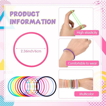 Nuenen 1000 Pcs Silicone Jelly Bracelets 80's Gummy Rubber Bracelets Multicolor Non Luminous Wristbands Bulk Rainbow Neon Bracelet Silicone Hair Tie for Party Favors Halloween