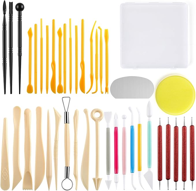 Phinus Clay Tools Kit, 40PCS Pottery Tools for Kids and Adults, Air Dry Polymer Clay Tools, Clay Sculpting Tools for Dotting, Carving, Drawing, Molding, Modeling, Shaping