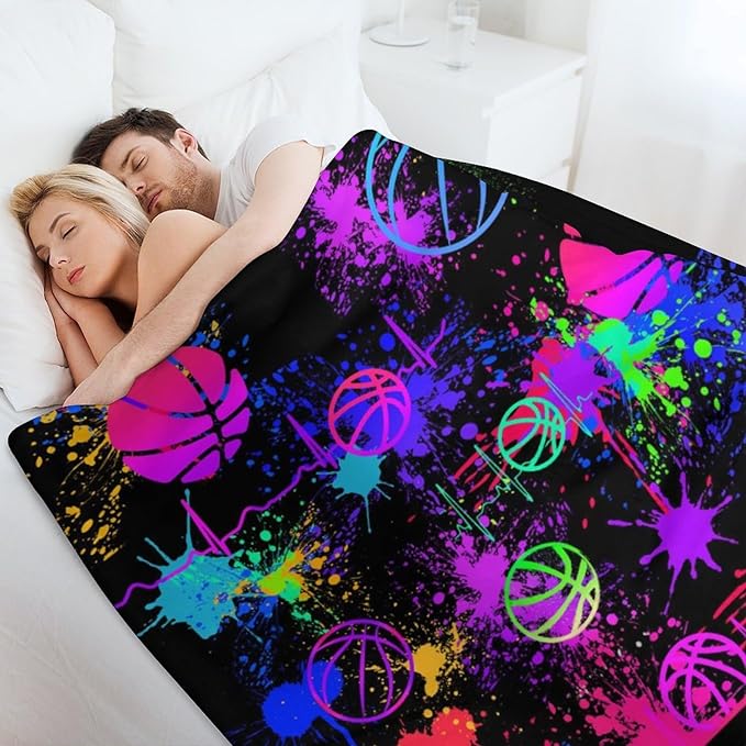 Custom Basketball Blanket - Soft Flannel Sports Blankets for Teens Adults Women Men Lovers - Warm Throw Blankets for All Season Lap, Chair, Sofa, Couch, Bed - 80"x60"