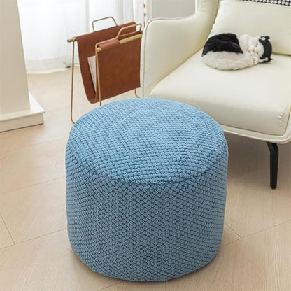 Sturdy Boucle Pouf Ottoman Foot Rest Nice Living Room Decor Lightweight Ottoman Pouf Filler Comfort Pouf Cover Modern Foam Stuffed Poof Ottoman Perfect to Rest Your Feet No Need Assemble Blue