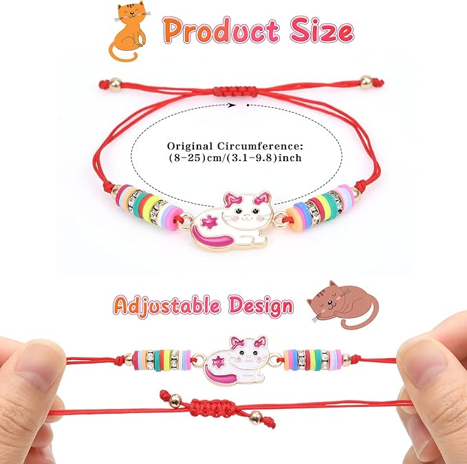Lorfancy 12 Pcs Bracelets for Girls Kids Toddler Play Jewelry Cute Animal Cat Charm Bracelet Friendship Braided Woven Bracelets Adjustable Little Girls Dress Up Jewelry Gift