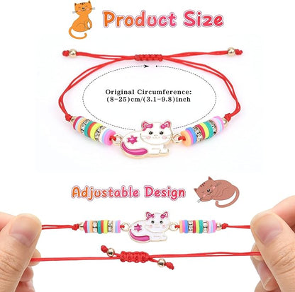 Lorfancy 12 Pcs Bracelets for Girls Kids Toddler Play Jewelry Cute Animal Cat Charm Bracelet Friendship Braided Woven Bracelets Adjustable Little Girls Dress Up Jewelry Gift
