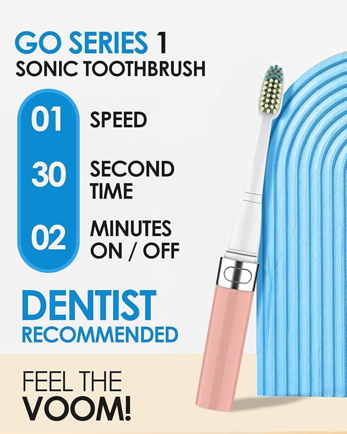 Voom Sonic Go 1 Series Travel Electric Toothbrush | Travel Toothbrushes - Battery Operated Toothbrush for Adults & Kids, Dentist Recommended Toothbrush, Portable with 2 Minute Timer (Pink)