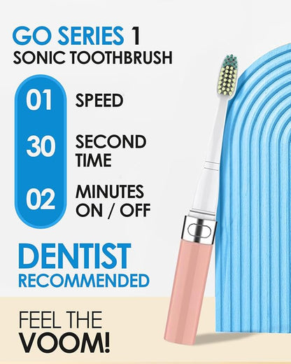 Voom Sonic Go 1 Series Travel Electric Toothbrush | Travel Toothbrushes - Battery Operated Toothbrush for Adults & Kids, Dentist Recommended Toothbrush, Portable with 2 Minute Timer (Pink)