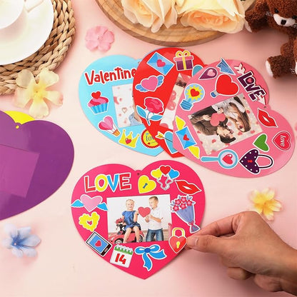 Qyeahkj 36 Sets Valentine 's Day Craft for Kids DIY Valentines Day Heart Picture Frame Craft Kit Valentine Photo Frame Craft and Arts Kit for Home Class Kindergarten Party Art Activity