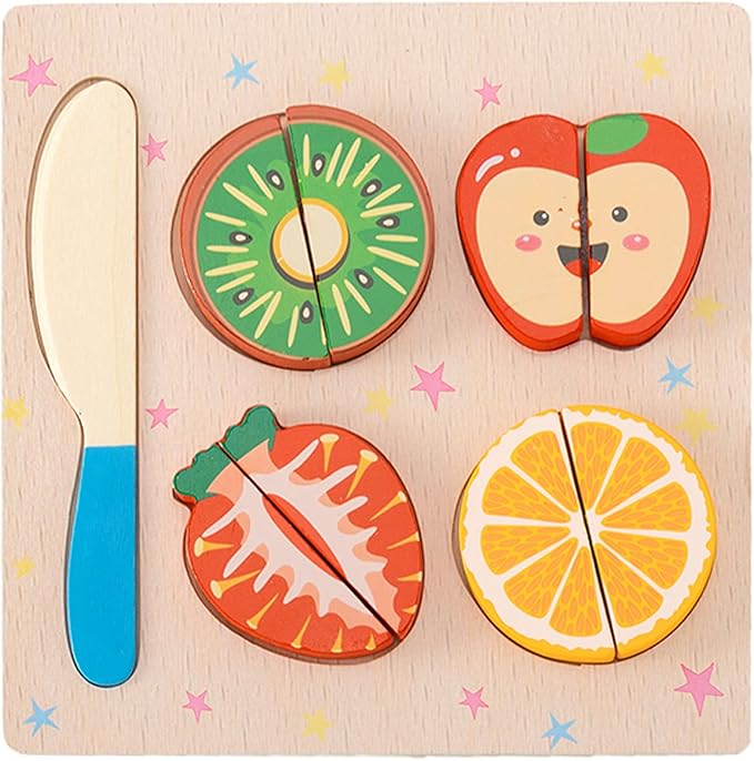 CUCOS Wooden Cutting Puzzles for Kids Ages 1-5 Years Old, Wooden Peg Fruit Toddler Puzzles, Learning Toys Educational Gift for Girls and Boys