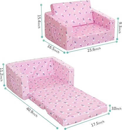 MallBest Kids Sofas Toddler Couch Bed Baby's Upholstered Chair Sleepover Couch Flipout Open Recliner(Pink/Rainbow)…