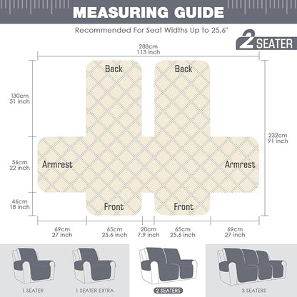 TAOCOCO Waterproof Recliner Loveseat Cover Non-Slip Sofa Slipcover, Pet Couch Cover for Loveseat Recliner with Straps, Washable Reclining Loveseat Cover Furniture Protector (2 Seater, Bluish Gray)