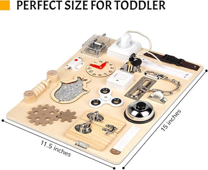 Montessori Busy Board for Toddlers 1 2 3 4 Year Old, Wooden Sensory Toys, Preschool Learning Activities for Fine Motor Skills Travel Toy, Basic Life Skills Educational Gifts for Age 1-3 Kids Boy Girl