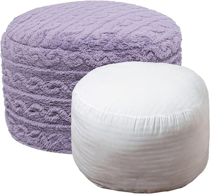 Pouf Ottoman Stuffed 20x20x12 Inches Floor Pouf Plush Fiber Ottoman Foot Rest Under Desk Foot Stool for Living Room Bedroom (Purple Pouf with Filler)