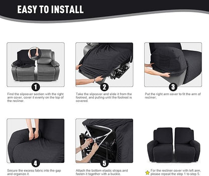 KinCam Recliner Covers, Stretch Reclining Chair Covers, Recliner Sofa Slipcovers Stripe Jacquard Recliner Couch Covers Furniture Protector Covers for Pet Kid (2 Seater, Black)