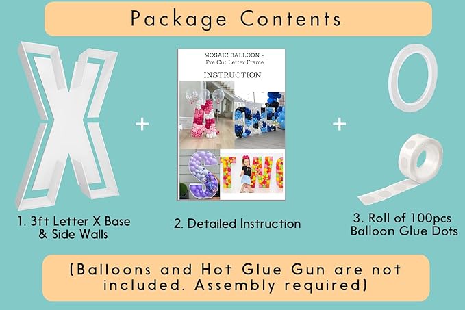 3FT Tall Mosaic Balloon Frame Letters Big Marquee Light Up Letters DIY Kit for Birthday Party Wedding Backdrop Decor Letter X Pre-Cut Foam Board