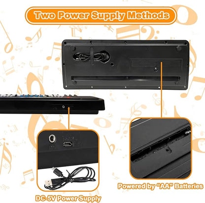 Piano Keyboard for Kids, EOOLEOW 37 Keys Portable Electronic Piano for kids with Microphone - Music Keyboard Piano Toys for 3 4 5 6 7 8 9 Year Old Boys and Girls (Black)