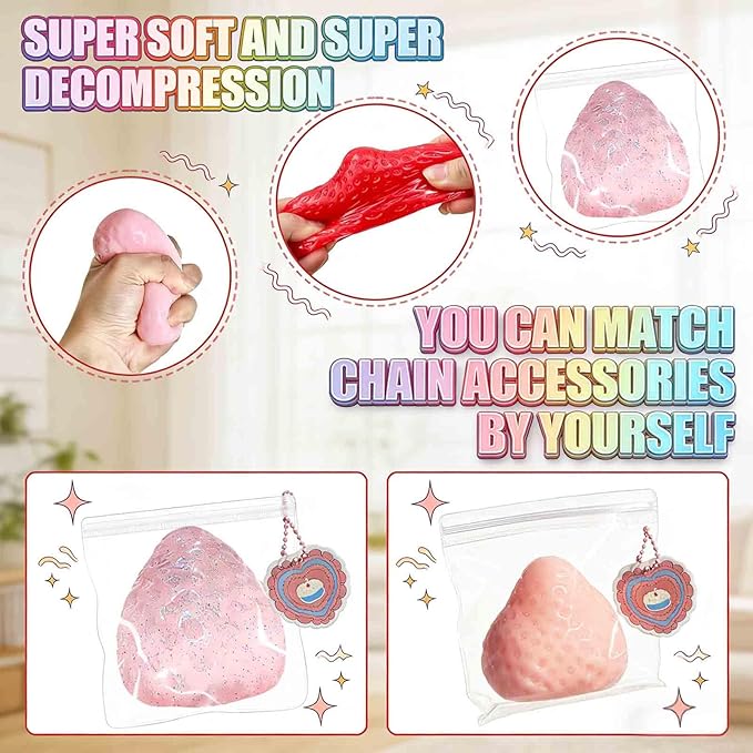 4 Packs Big Strawberry Squishy Fidget Toys Adults, Ultra Soft Sticky Stress Relief Toys Squeeze Toys for Autism, Birthday Gifts Easter Basket Stuffers Easter Gifts