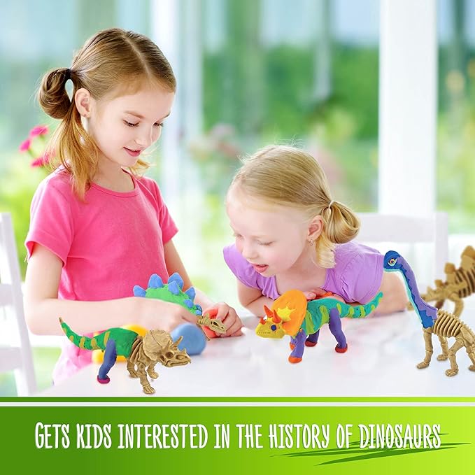 Dino Models, Clay Craft Kit - Dinosaur Arts and Crafts for Kids - Easter Gifts for Boys & Girls - Build 4 Dinos with Air Dry Magic Modeling Model Set Ages 3, 4, 5, 7, 8+ Boy or Girl