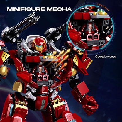 DAHONPA Red Warrior Transforming Mech Building Blocks Set, Assembly Mecha Robot Model Kit (588+ pcs) City MechWarrior Toy Christmas Birthday Gifts for Adults and Kids