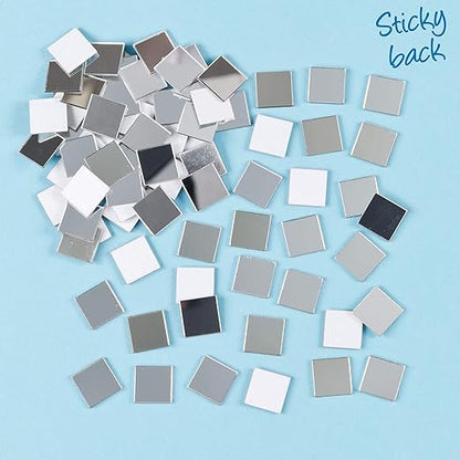 Baker Ross EF548 Self Adhesive Mirror Tiles, Kids Card Making, Mosaic Crafts, Collage (Pack of 100), 1.3cm, Assorted