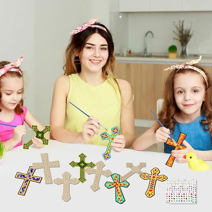 gisgfim Easter 16 Pack Cross Wind Chime Crafts Kits for Kids Make Your Own Sunday School Craft Christian Crafts Wooden DIY Arts for Party School Classroom Decorations Supplies Birthday Favors