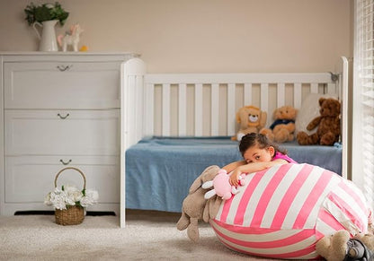 Wekapo Stuffed Animal Storage Bean Bag Chair Cover for Kids | Stuffable Zipper Beanbag for Organizing Children Plush Toys Large Premium Cotton Canvas (Pink, X-Large)