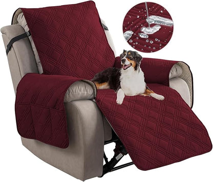 Easehomey 100% Waterproof Recliner Chair Covers, Non Slip Dog Chair Cover Furniture Protector Washable Chair Cover with Pocket, Elastic Straps for Kids,Pets,Dogs (Wine Red, 23.6")