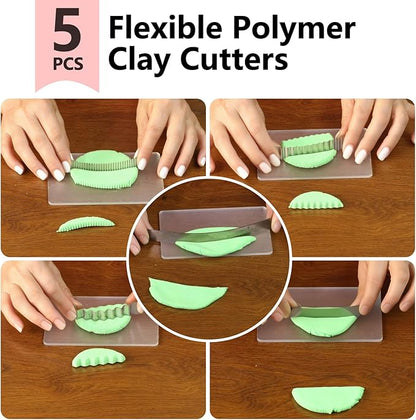 Polymer Clay Cutter Tools, Acrylic Roller Pin, 5 Pieces Flexible Clay Cutters, Ceramic Cutters Slicer Kit Clear Rectangle Sheet Press Board Wire Texture Set Needle Detail Modelling Supplies