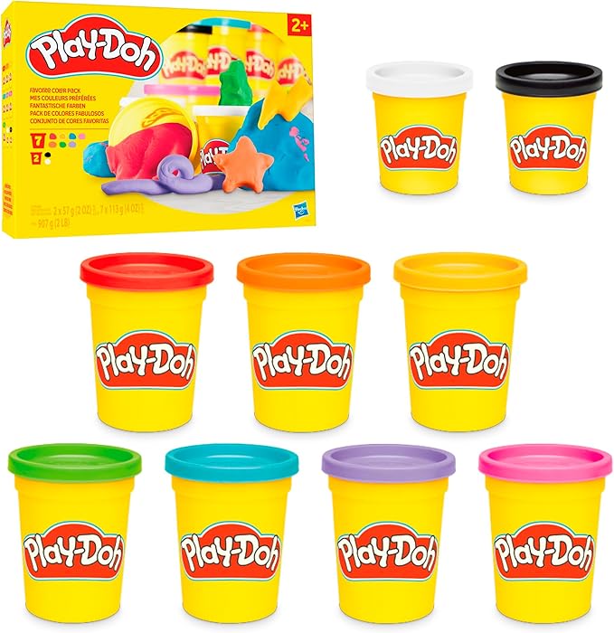 Play-Doh 9 Pack Favorite Color Set, Assorted Colors, 2 & 4 Ounce Modeling Compound Cans, Kids Arts & Crafts, Preschool Toys for 2 Year Old Girls & Boys & Up (Amazon Exclusive)