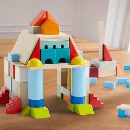 HABA Colored Wooden Building Blocks- Set of 85 Piece Set of Wooden Toys, Stacking Toys for Toddlers 1-3 Ideal Open Ended Toys (Made in Germany)