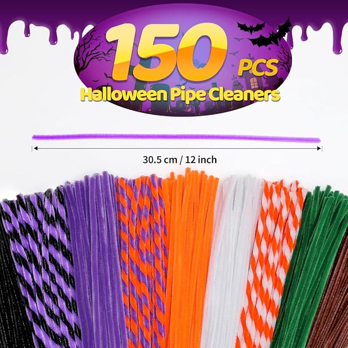 Eppingwin Pipe Cleaners, 150 PCS Chenille Stems, Halloween Pipe Cleaners for Crafs, Pipe Cleaners for Crafts, DIY