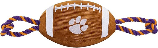 Pets First NCAA Clemson Tigers Football Dog Toy, Tough Quality Nylon Materials, Strong Pull Ropes, Inner Squeaker, Collegiate Team Color