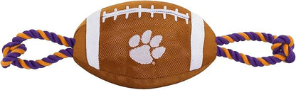 Pets First NCAA Clemson Tigers Football Dog Toy, Tough Quality Nylon Materials, Strong Pull Ropes, Inner Squeaker, Collegiate Team Color