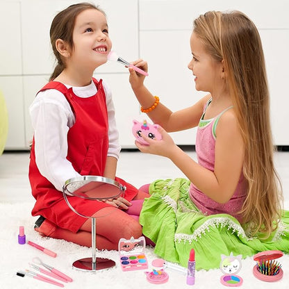 Heaning Kids Washable Makeup Girl Toys - Real Makeup Kit Kid Make up Set for Toddlers Children Princess Dress Up Christmas Birthday Gifts Toys for 3 4 5 6 7 8 9 10 11 12 Year Old Girls
