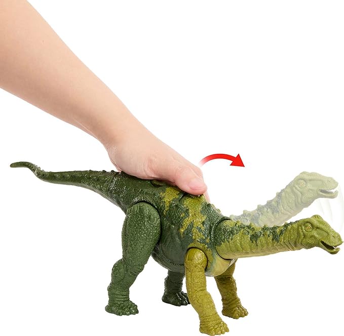 Mattel Jurassic World Wild Roar Dinosaur Toy with Sound & Attack Move, Nigersaurus Posable Action Figure Includes Digital Play, 11 inches Long