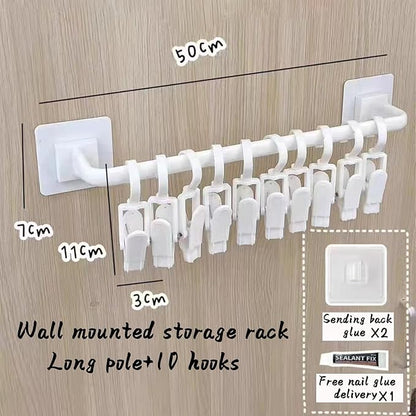 HGYZE Kid Pants Hanger Organizer with 10 Clips: Plastic Baseball Cap Display Holder, White Closet Rail Wall Mounted Door Rack for Drying Baby Socks, Cloth Diapers, Towel, Hats, Toddler Leggings