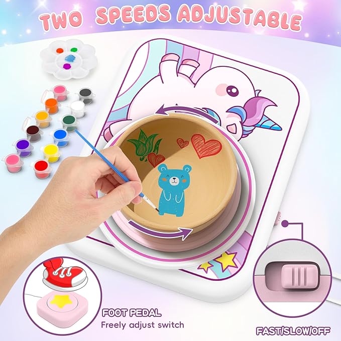 LERJIAUS Pottery Wheel for Kids, Arts and Crafts for Kids Ages 8-12 with 3 Pack Air Dry Clay Art Supplies, Crafts Unicorn Toys for 4 5 6 7 8 9 10 11 12+ Girls Gift