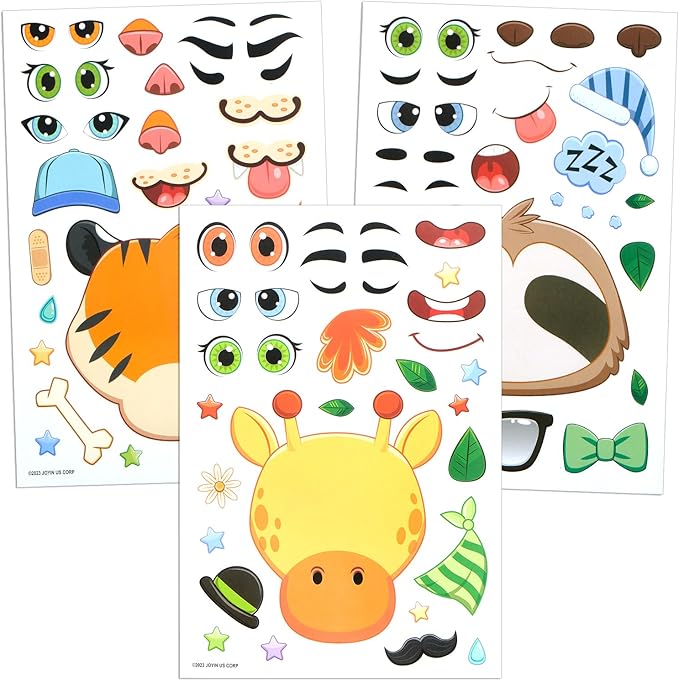 JOYIN 36PCS 9"x6" Make a face Stickers for Kids, Make Your Own Safari Animal Stickers, Jungle Party Favors Kids Crafts, Goodie Bags Stuffers, Classroom Rewards