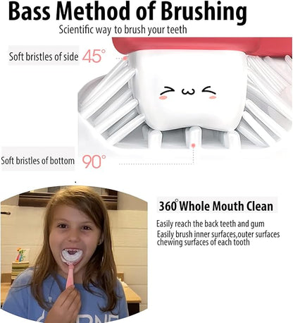 Kids Toothbrushes U Shaped with 3 PCS Soft Food Grade Silicone Heads for Toddler,Childrens, Full Mouth Tooth Brush for Age 2-6 Years Blue