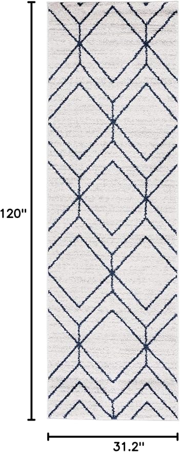 SAFAVIEH Adirondack Collection Runner Rug - 2'6" x 10', Light Grey & Navy, Modern Geometric Design, Non-Shedding & Easy Care, Ideal for High Traffic Areas in Living Room, Bedroom (ADR241N)