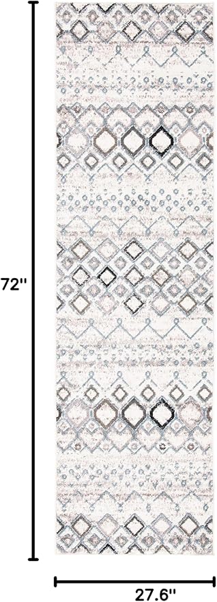 SAFAVIEH Amsterdam Collection Runner Rug - 2'3" x 6', Ivory & Grey, Moroccan Boho Design, Non-Shedding & Easy Care, Ideal for High Traffic Areas in Living Room, Bedroom (AMS108A)