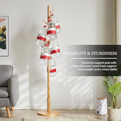 Wooden Coat Rack, Free Standing Coat Stand with 8 Hooks and 3 Height Options, Sturdy Kids Coat Tree Easy to Assemble, for Entryway Home Office Jackets Hat Purse Natural YD-1010