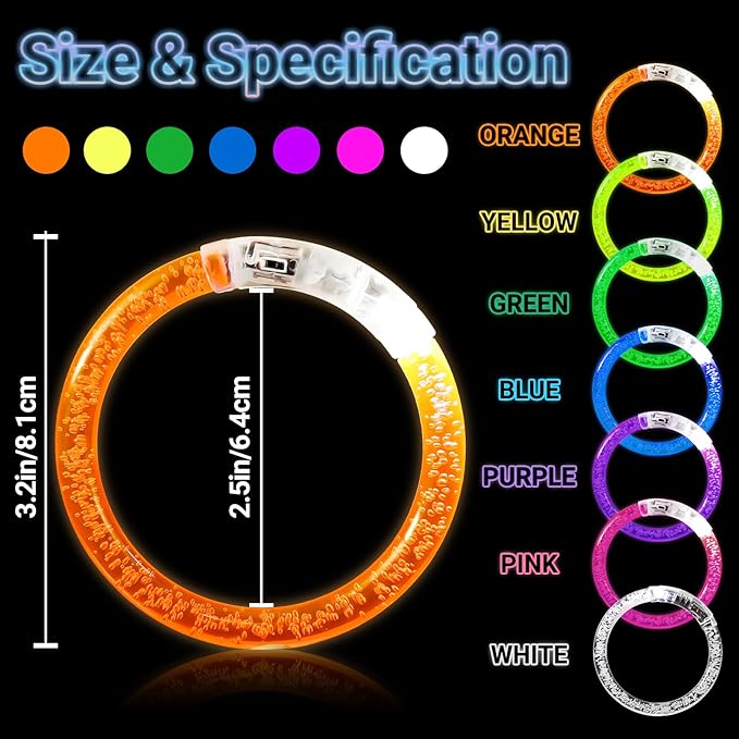 50PCS LED Bracelets,7 Color Glow In The Dark Bracelets,Flashing Light Up Bracelets,Glow Bracelets,Glow In The Dark Party Supplies,Light Up Party Favors for Birthday,Concert,Carnival,Festival