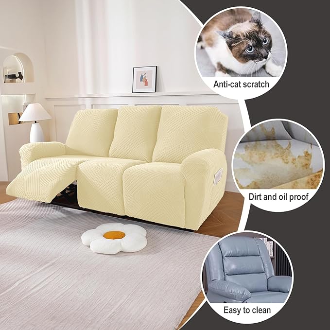 NORTHERN BROTHERS Recliner Sofa Covers 3 Seater - Reclining Sofa Covers Couch Covers for Reclining Couches Reclining Couch Covers, Beige