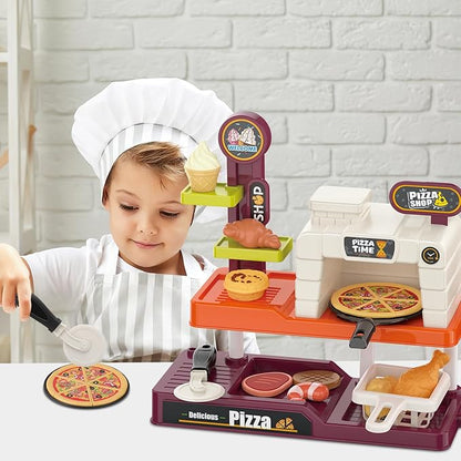 deAO Pretend Play Store Pizza Play Set for Kids, Realistic Pizza Pie Pretend Play Food,Slice and Serve Plastic Kitchen Cooking and Cutting Playset (Orange)