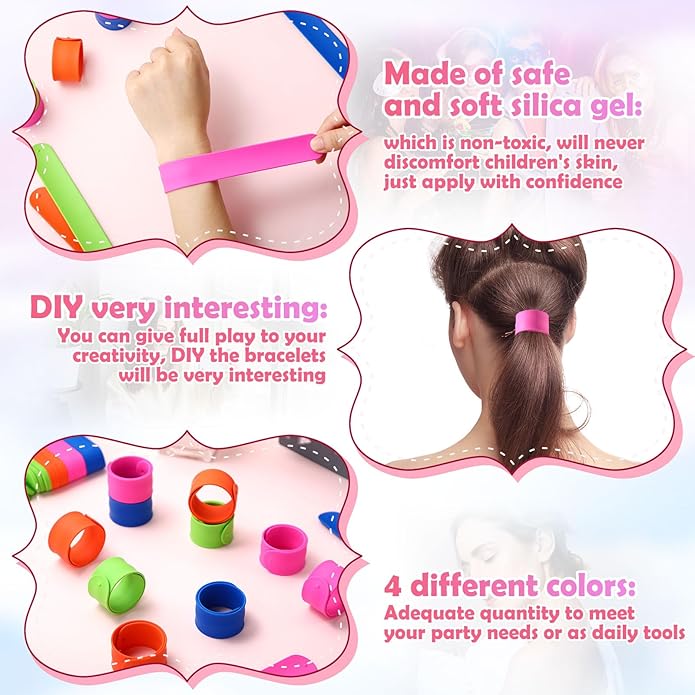 60 Pcs Silicone Slap Bracelets Bulk for Party Favors Rainbow Colored Snap Bracelets Wristbands for Adults Wedding Birthday School Classroom Holiday Party Supplies