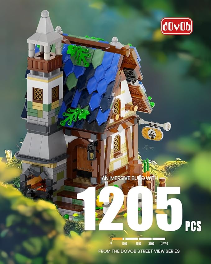 dOvOb Architecture Medieval Smithy Building Blocks Set with LED Light Bricks - 1200+PCS Construction Model for Adults and Kids