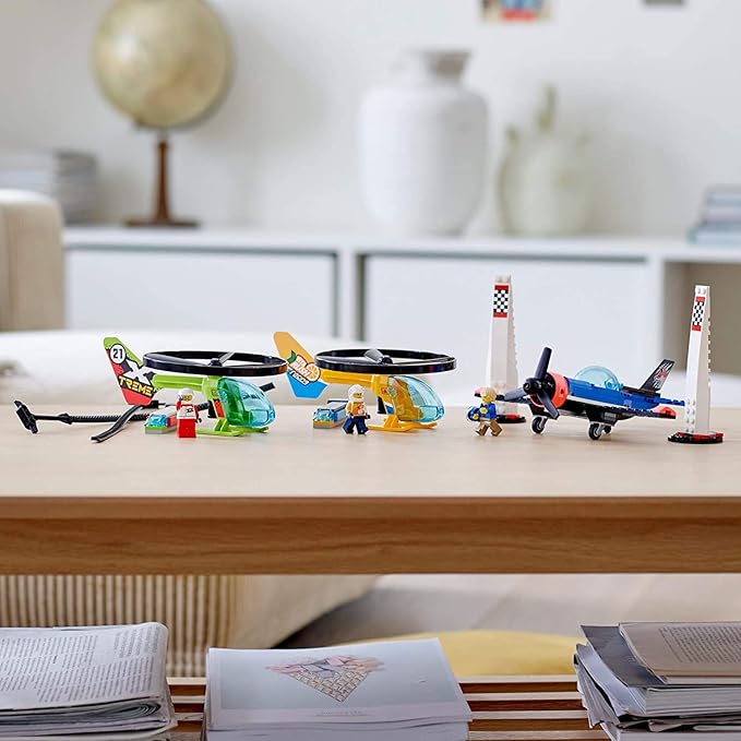 LEGO City Air Race 60260 Flying Helicopter Toy, Features 2 Ripcord Helicopters, Stunt Plane Aircraft Toy, 2 Pylons, Plus Rivera, Xtreme and Vitarush Pilot Minifigures (140 Pieces)
