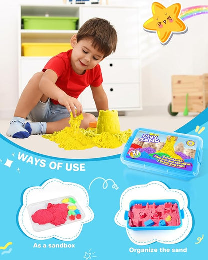 AtMini Play Sand for Kids, 11lbs of 6 Colored Sands, Magic Sand Bulk, Play Sand for Sandbox Sensory Sand Kit for Boys and Girls (Blue Tray)