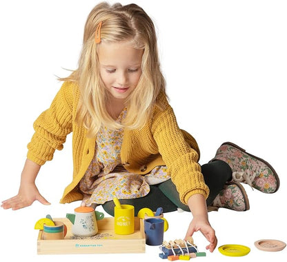 Manhattan Toy Flora & Fauna Toddler & Kids Pretend Play 23-Piece Wooden Tea Set