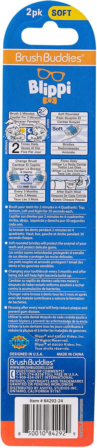 Brush Buddies Blippi Kids Toothbrushes, Manual Toothbrushes for Kids, Toothbrush for Toddlers 2-4 Years, Blippi Childrens Toothbrush, Soft Toothbrushes, 2PK