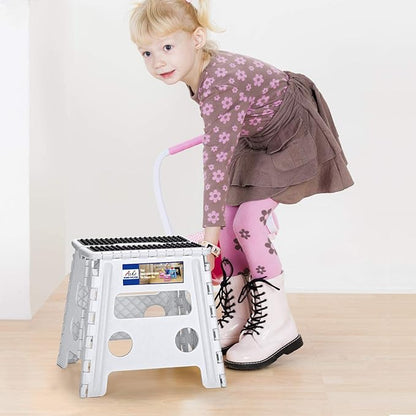 ACKO Folding Step Stool - 13" Height Premium Heavy Duty Step Stools for Adults and Kids, Upgrade Step Stool Kitchen Garden Bathroom Stepping Stool (White)